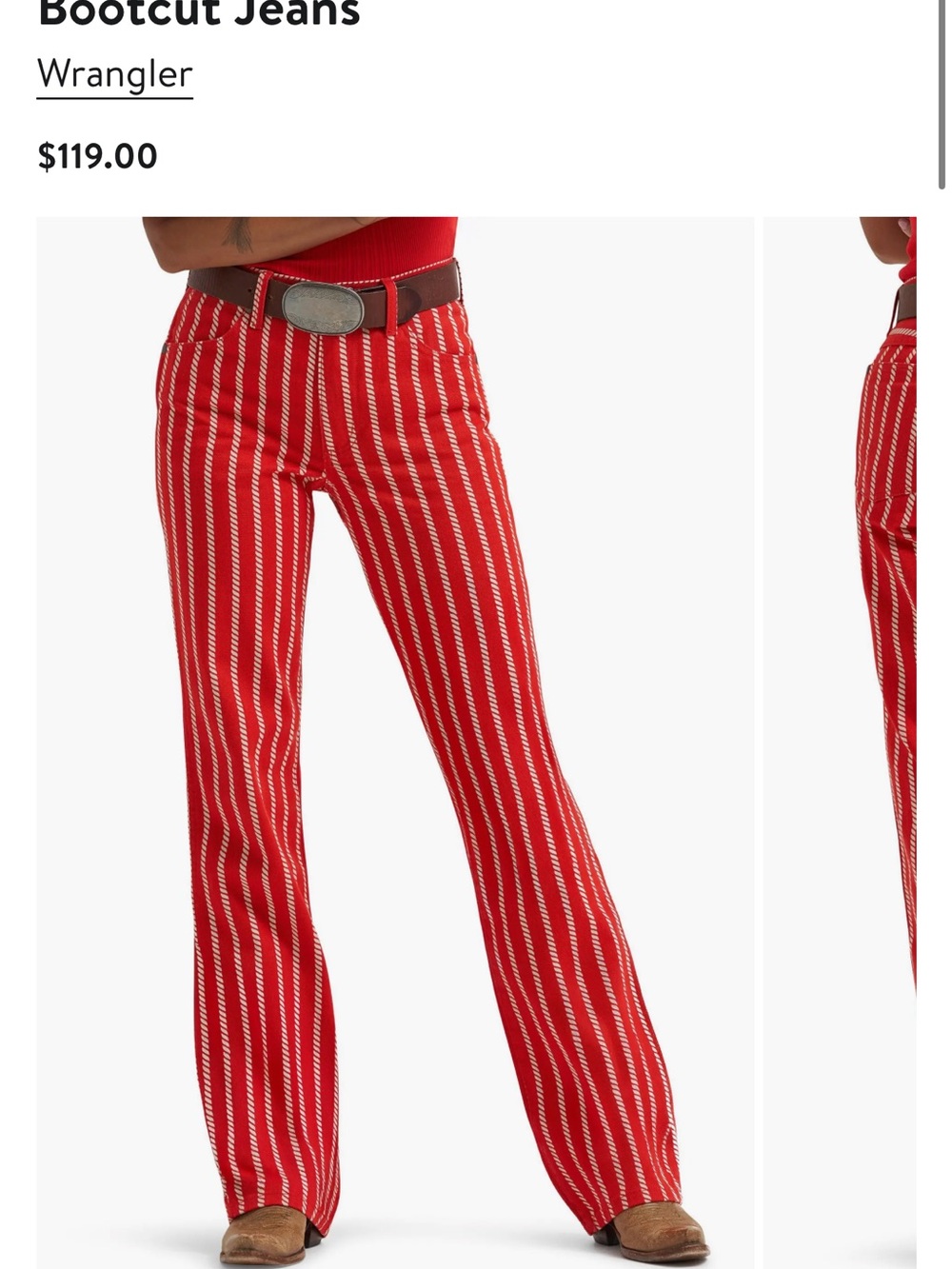 Wrangler Red and White Vertical Stripe Bootcut Pants